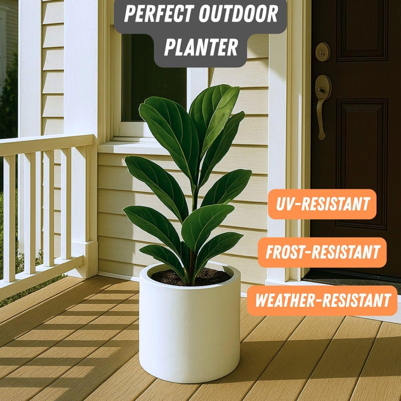Fox & Fern 10 Inch Plant Pot with Drainage Plug â€” Premium Lightweight Fiberstone Matte White Planter - Indoor & Outdoor Planter - 10 Inch Pots for Plants Indoor - Weather & UV Resistant - Image 5